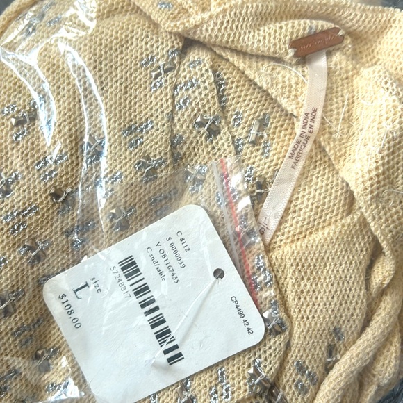 NEW FREE PEOPLE Ivory Time To Shine Beaded Knit Tank Top Sz Large NWT - Picture 2 of 4